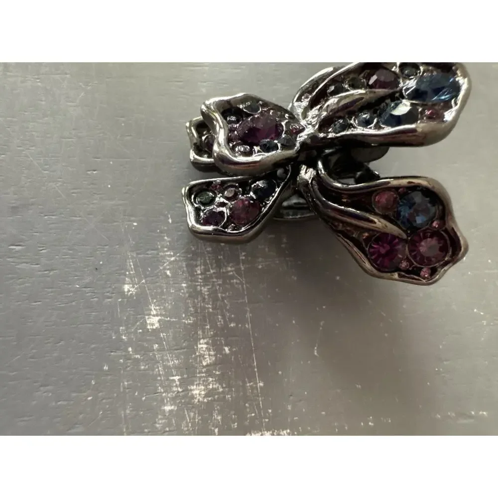 Large Signed Kenneth Jane Lane Blue & Purple Iris Flower Clip Earrings Vintage - Picture 9 of 14